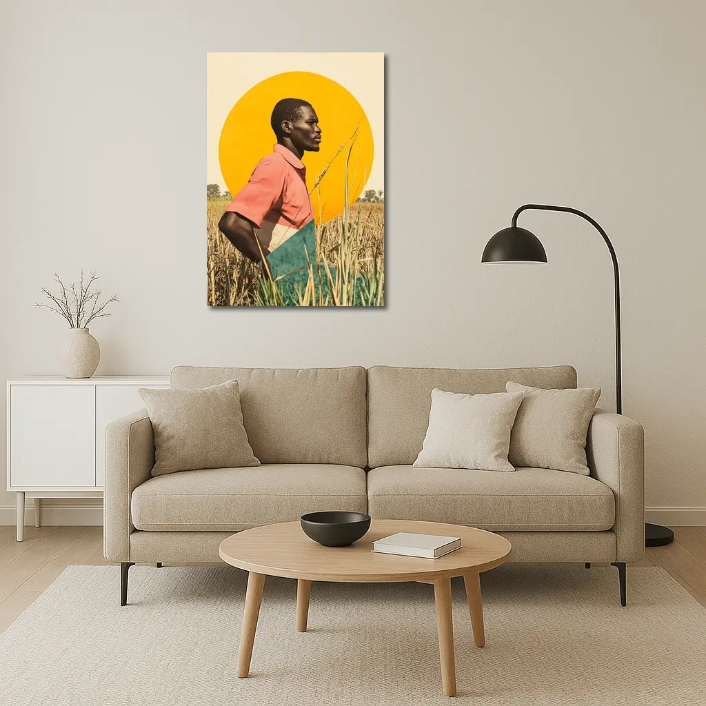 Young Man Standing in Golden Wheat Field – Wall Art