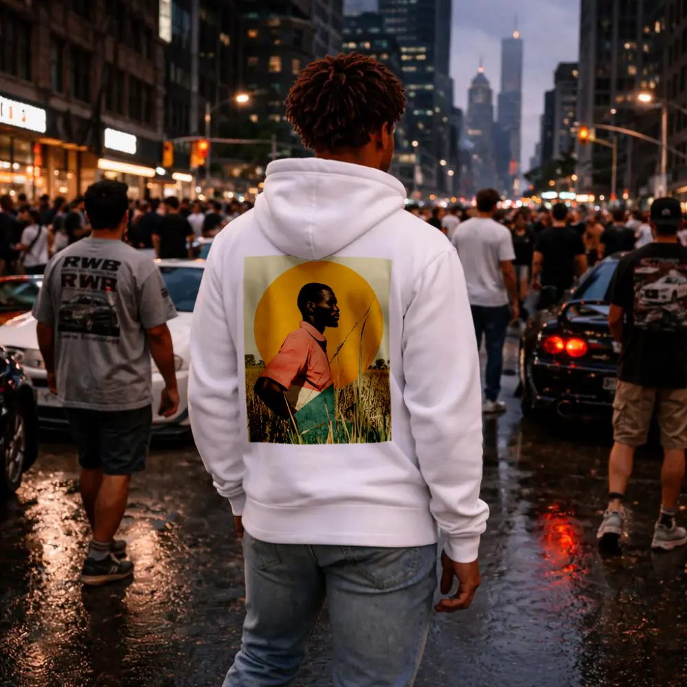 Young Man Standing in Golden Wheat Field – Hoodies