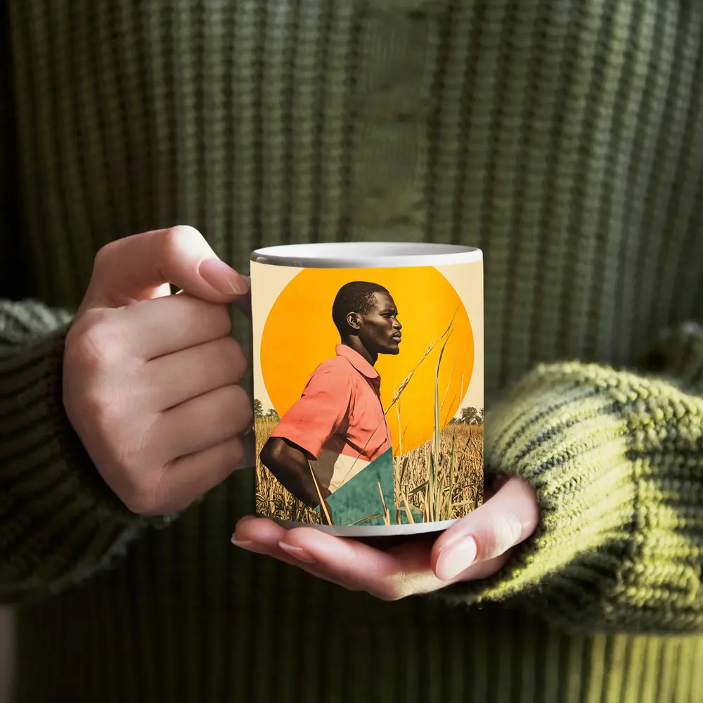 Young Man Standing in Golden Wheat Field – Mugs