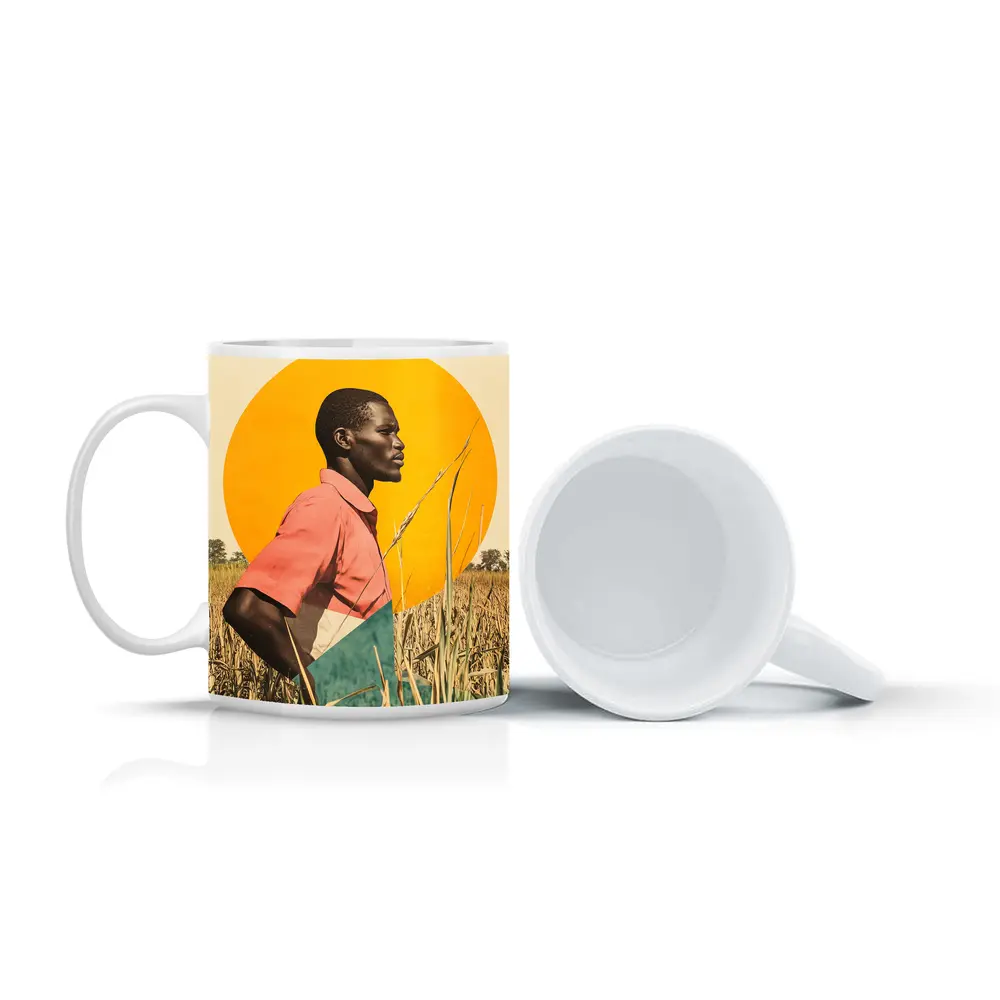 Young Man Standing in Golden Wheat Field – Mugs