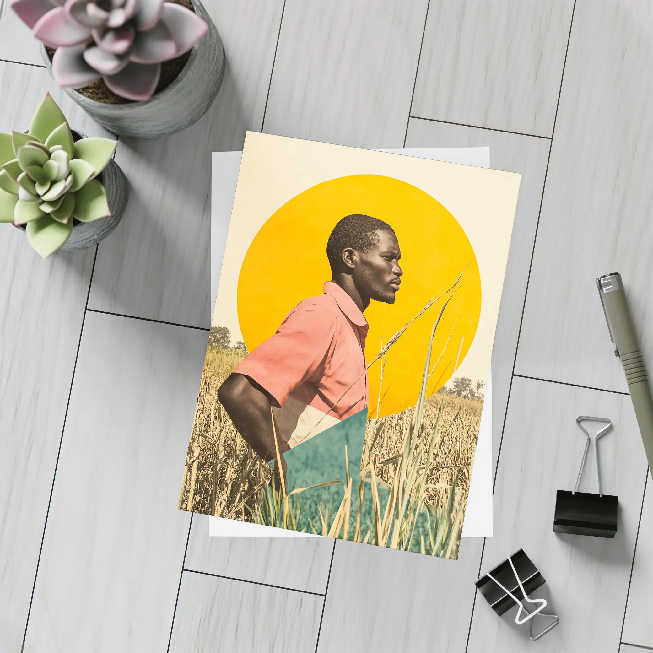 Young Man Standing in Golden Wheat Field – Postcards