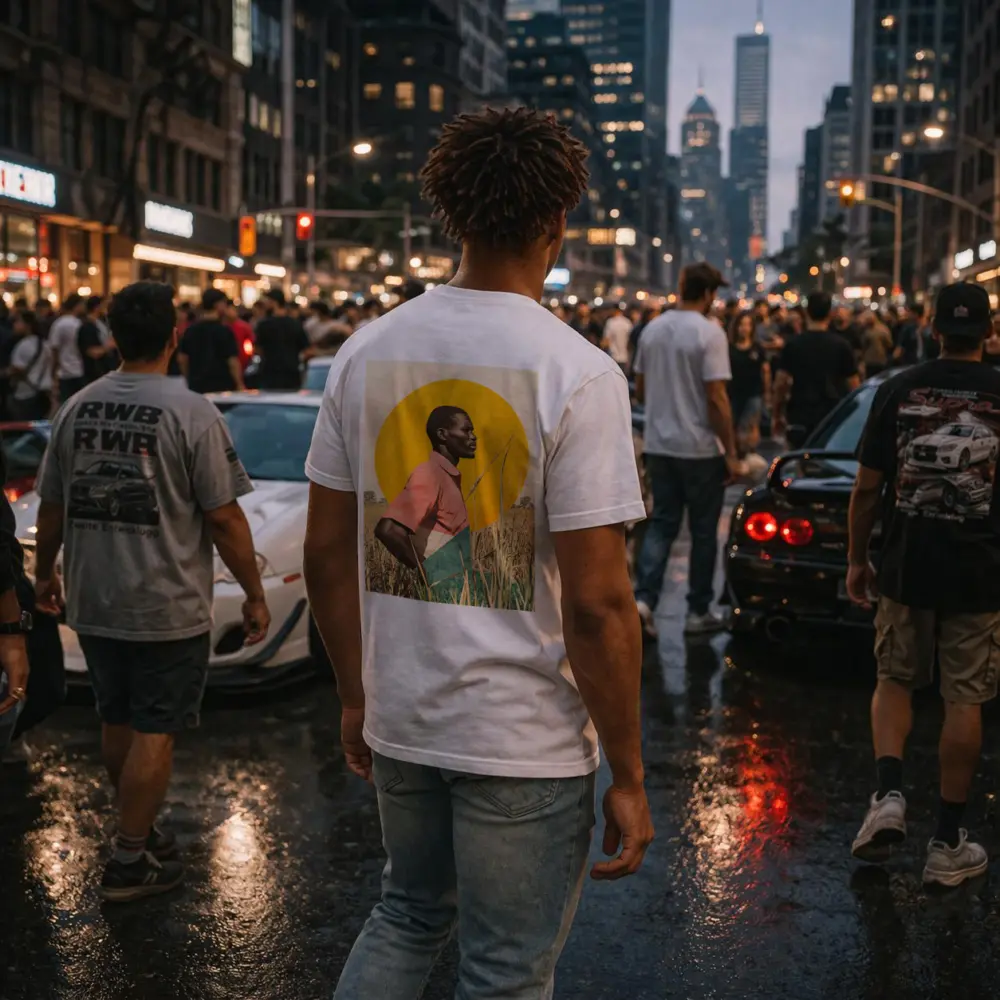 Young Man Standing in Golden Wheat Field – T-Shirts