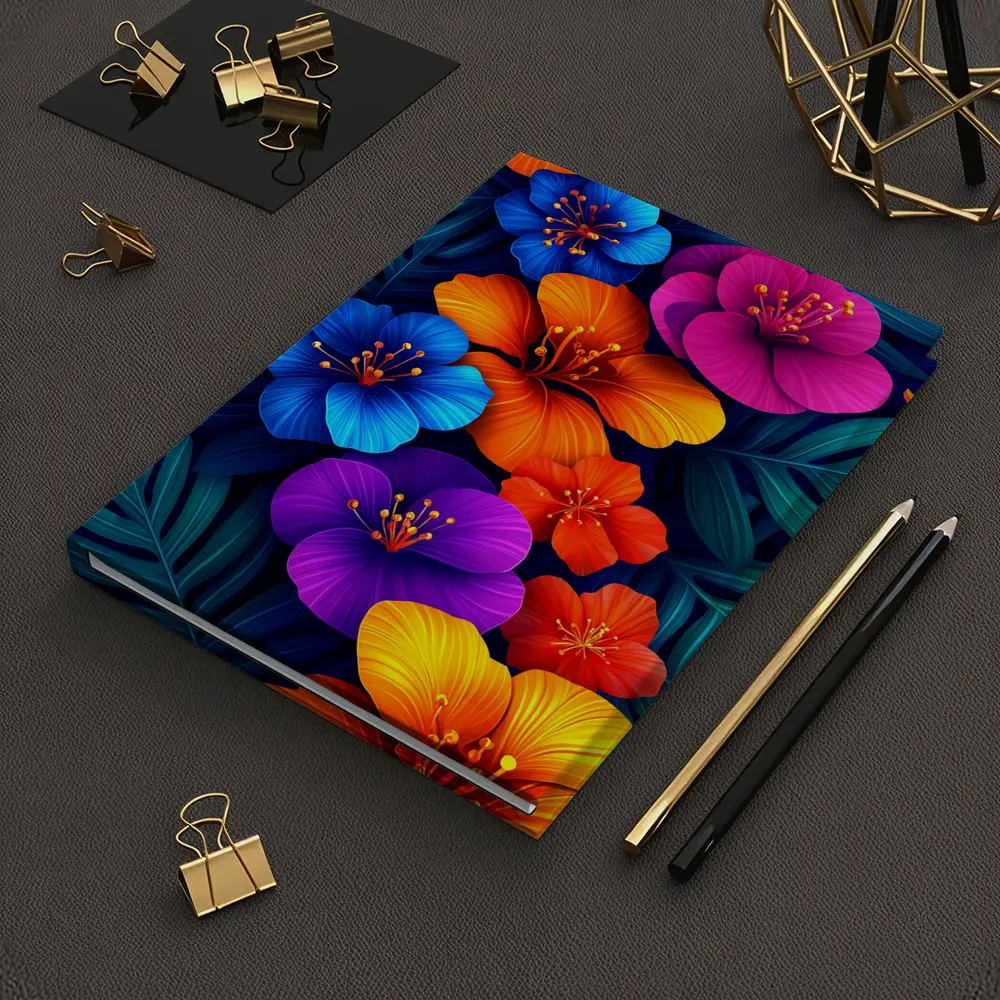 Colorful Tropical Hibiscus Flowers Dark Leaves – Notebooks
