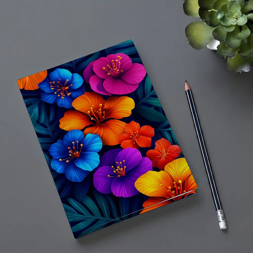 Colorful Tropical Hibiscus Flowers Dark Leaves – Notebooks