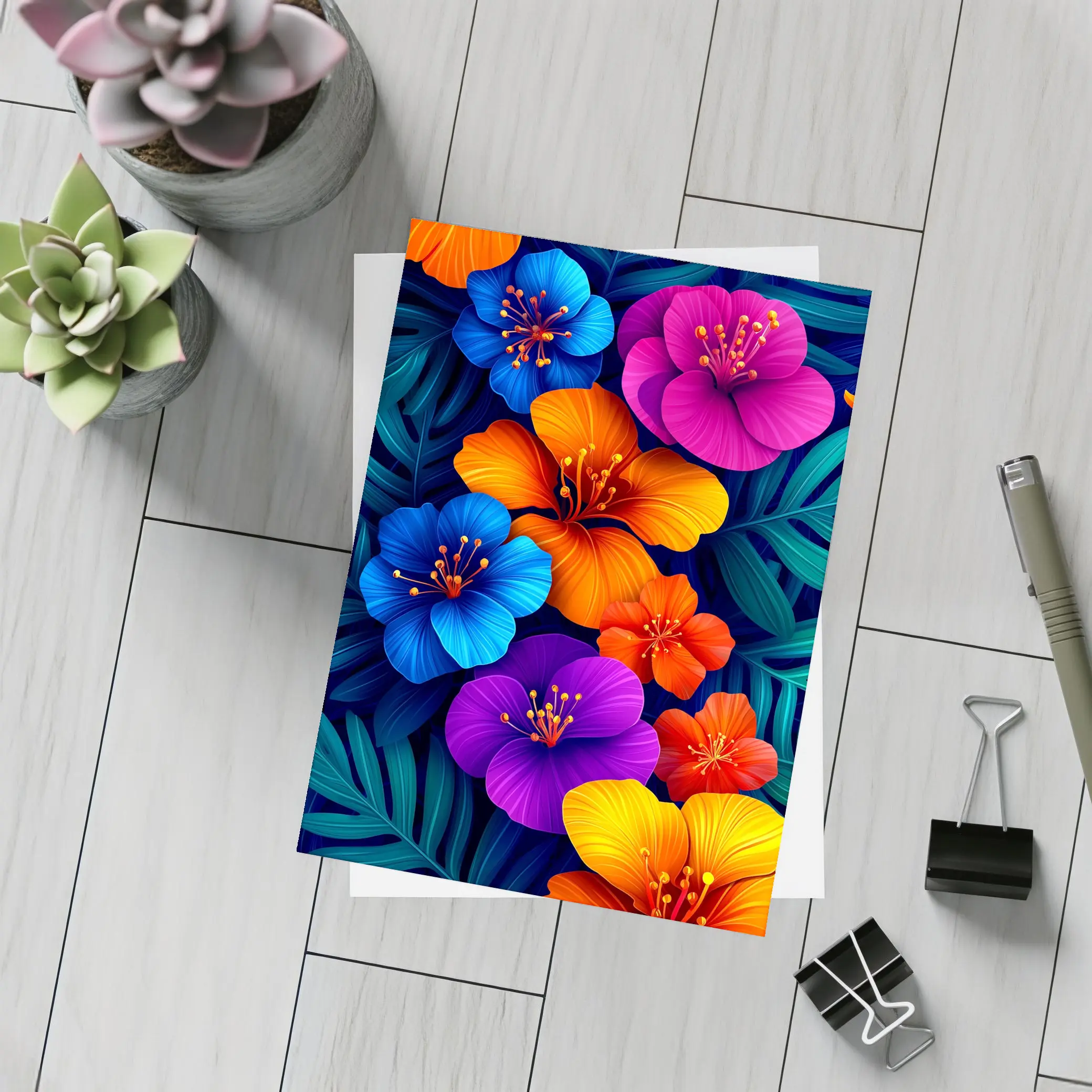 Colorful Tropical Hibiscus Flowers Dark Leaves – Postcards