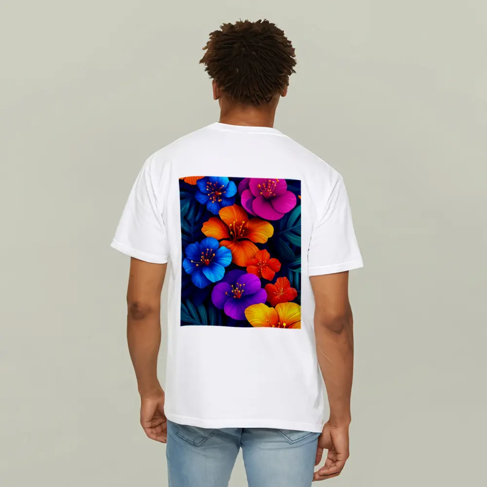 Colorful Tropical Hibiscus Flowers Dark Leaves – T-Shirts