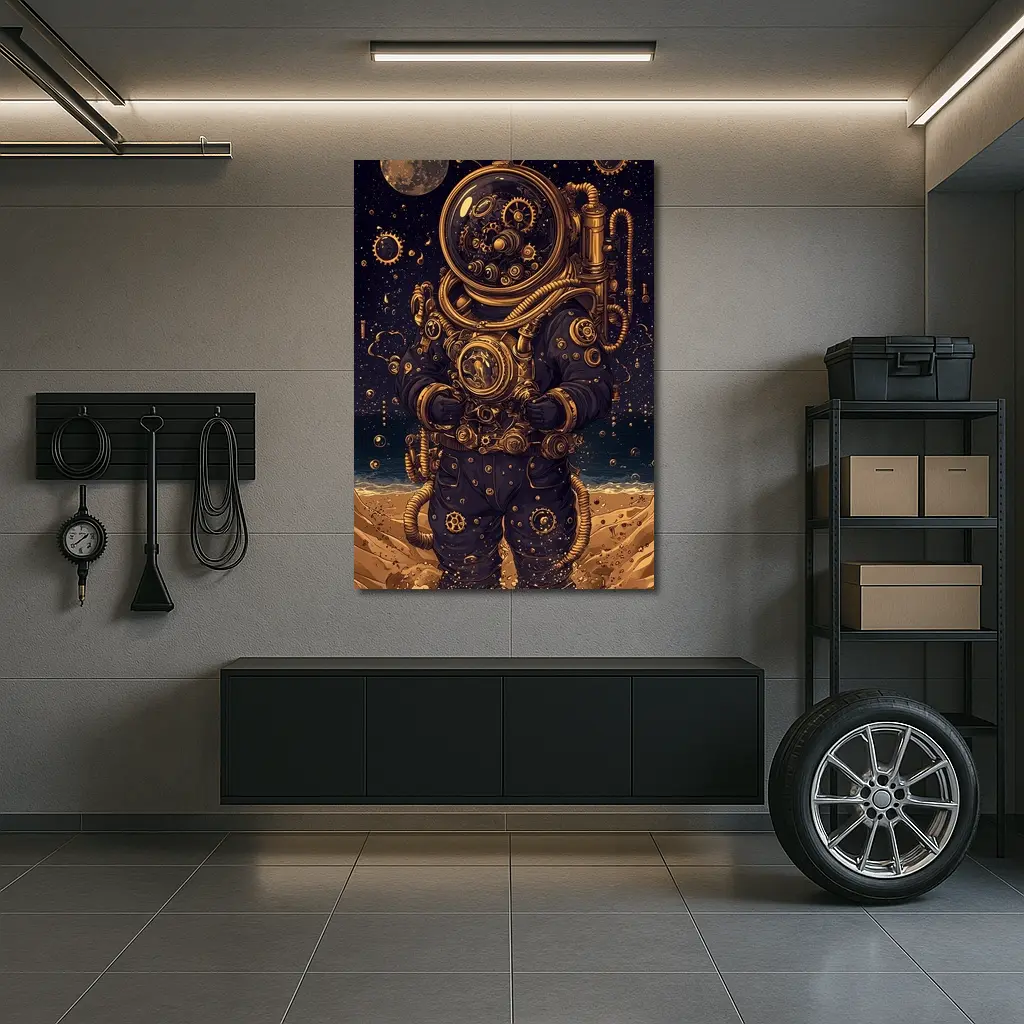 Steampunk Astronaut Standing On Alien Desert – Wall Art