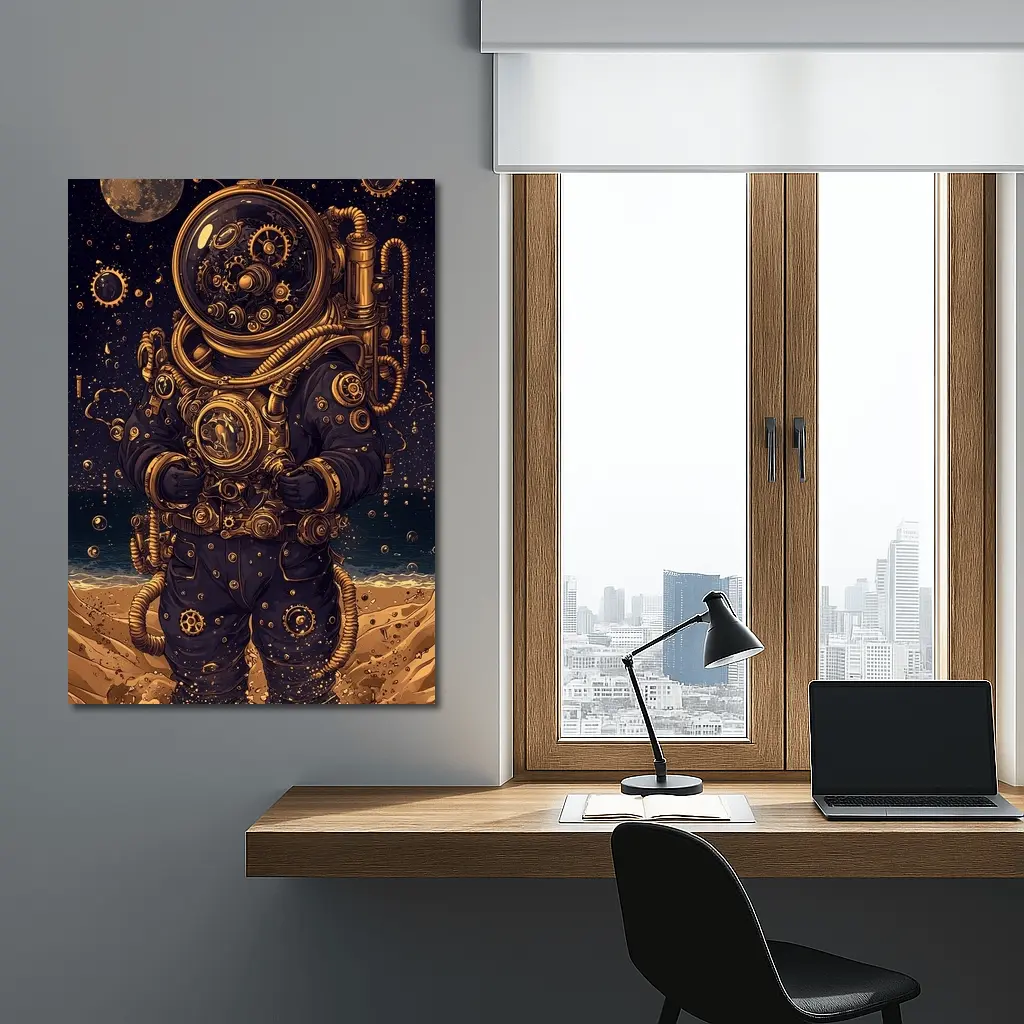 Steampunk Astronaut Standing On Alien Desert – Wall Art