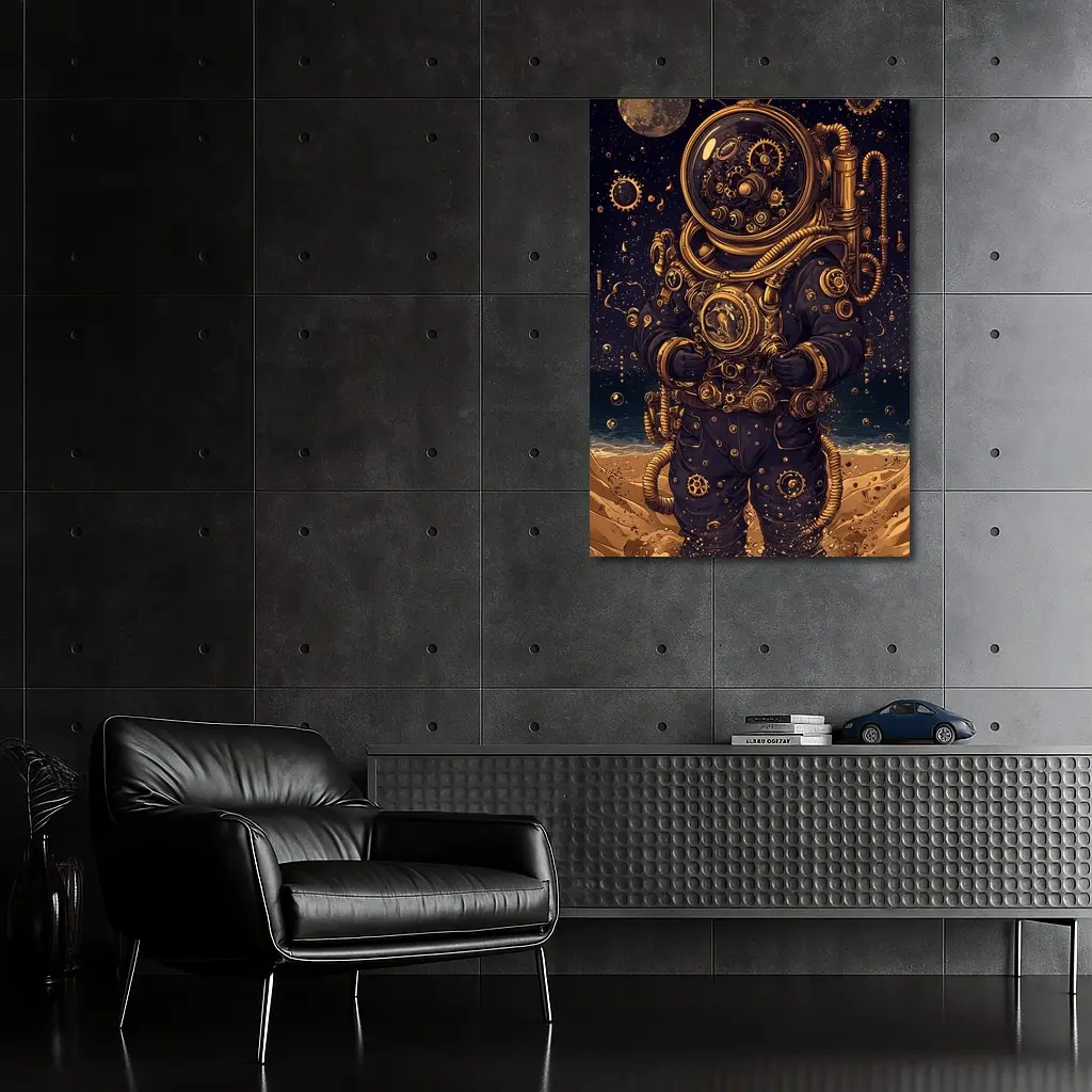 Steampunk Astronaut Standing On Alien Desert – Wall Art