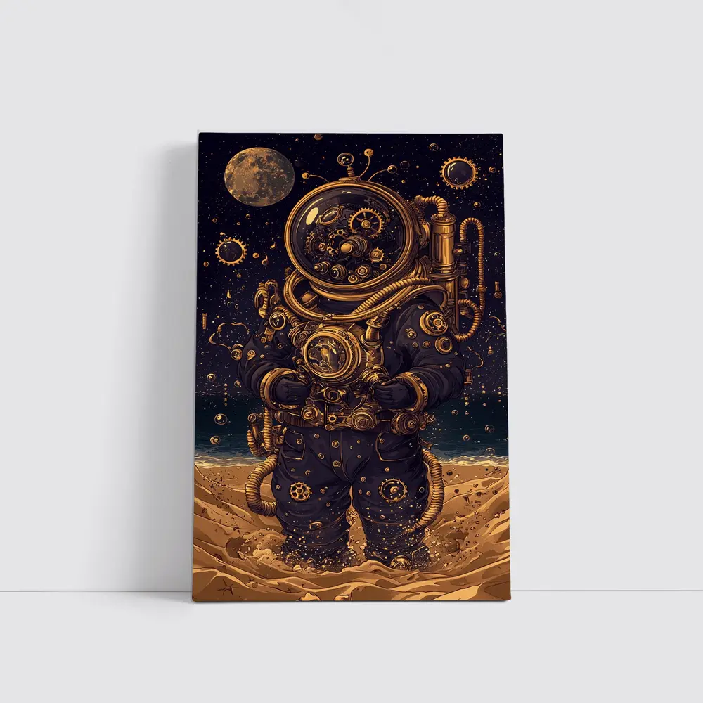 Steampunk Astronaut Standing On Alien Desert – Wall Art