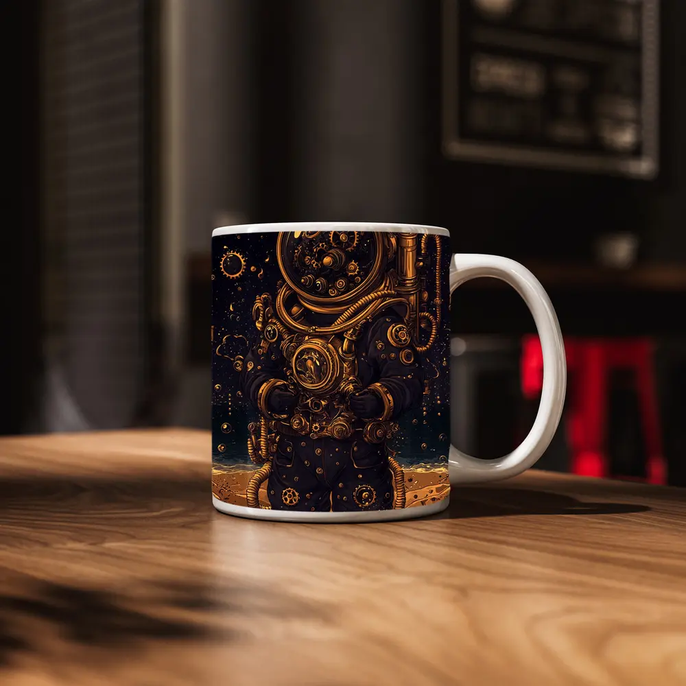 Steampunk Astronaut Standing On Alien Desert – Mugs