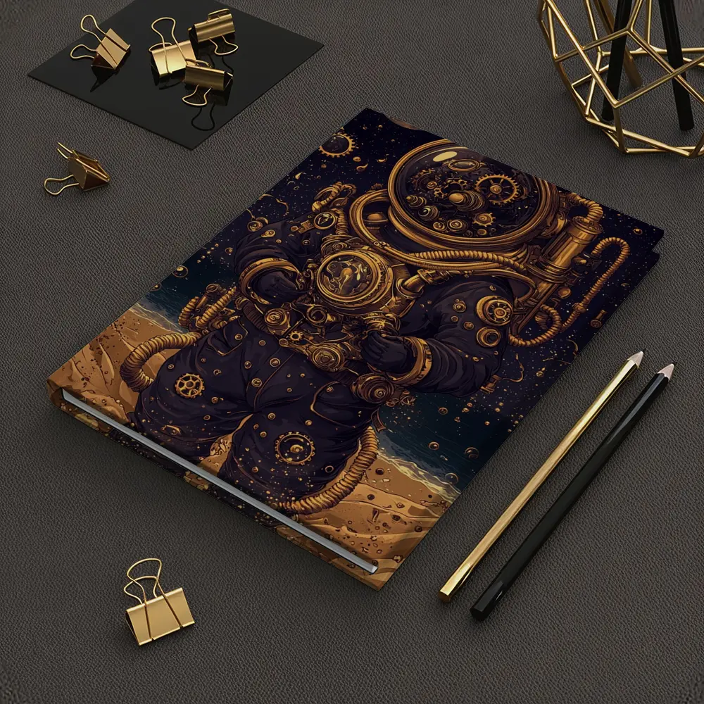 Steampunk Astronaut Standing On Alien Desert – Notebooks