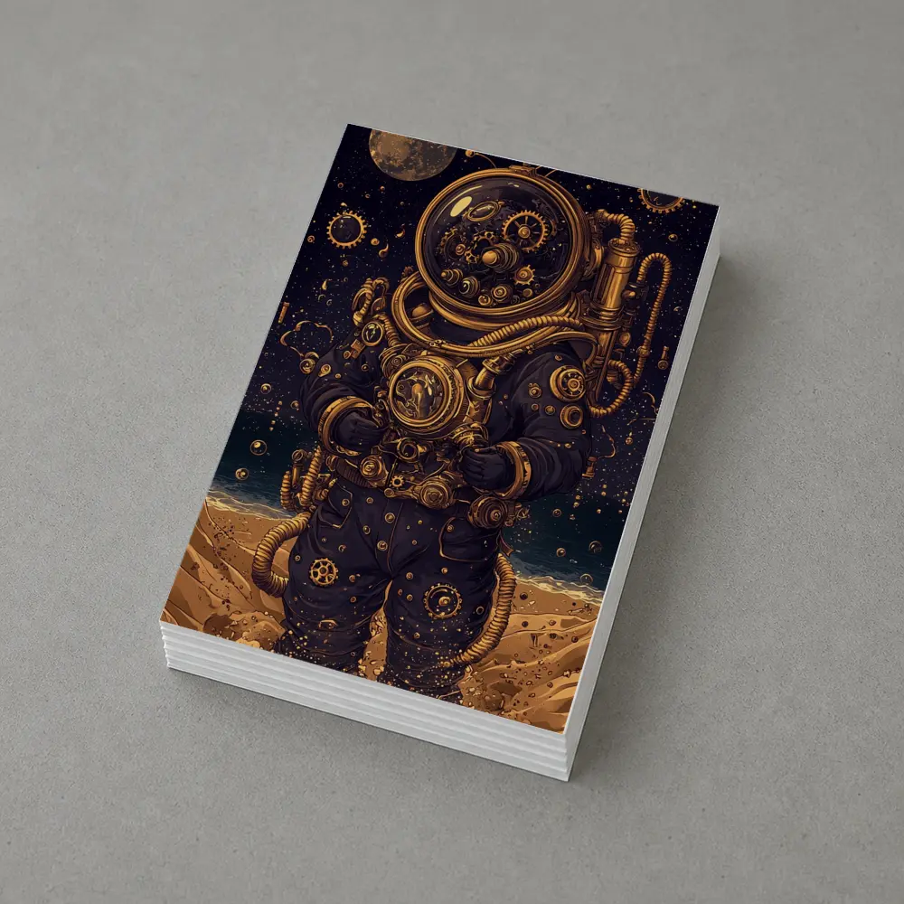 Steampunk Astronaut Standing On Alien Desert – Postcards