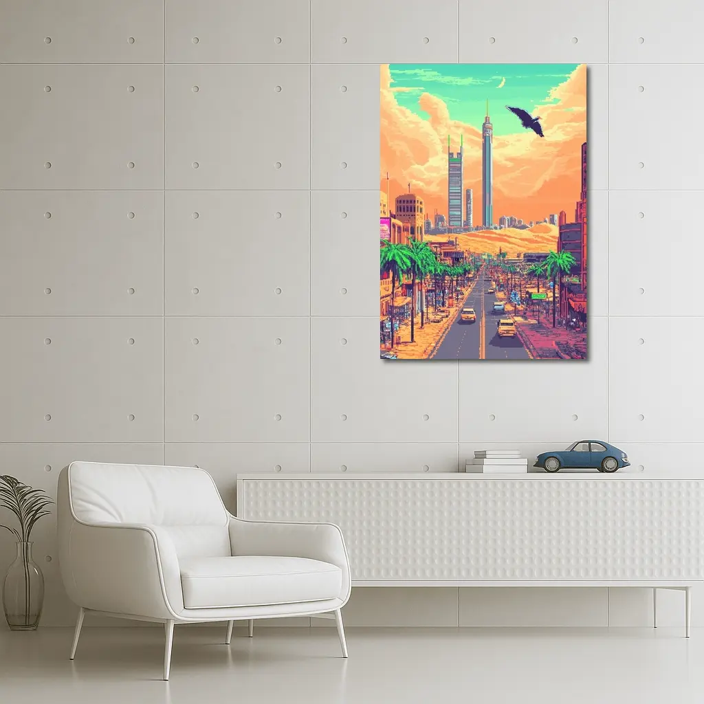 Pixel Art Desert City Street Scene – Wall Art