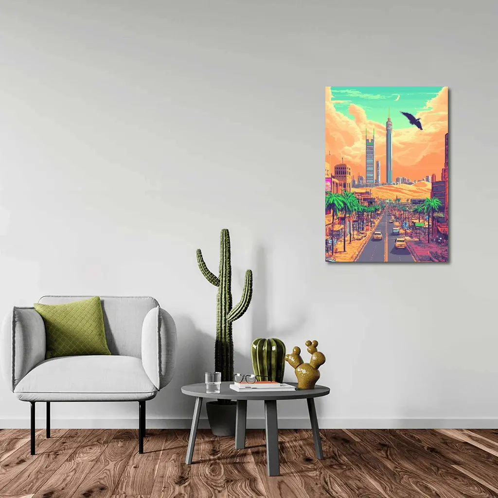 Pixel Art Desert City Street Scene – Wall Art