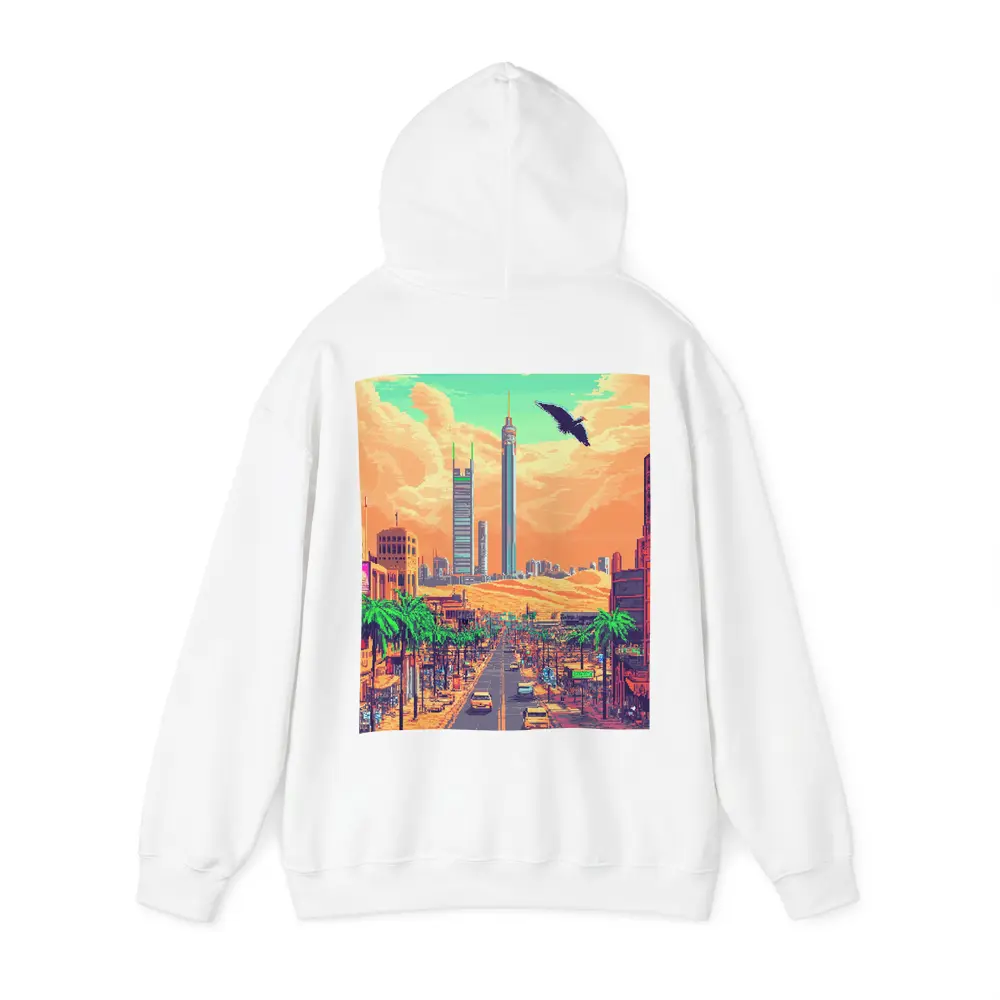 Pixel Art Desert City Street Scene – Hoodies