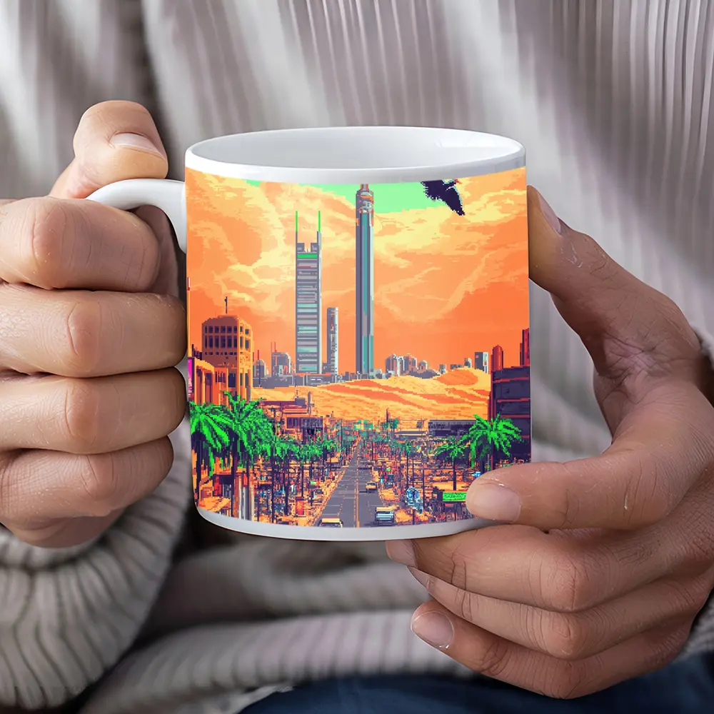 Pixel Art Desert City Street Scene – Mugs