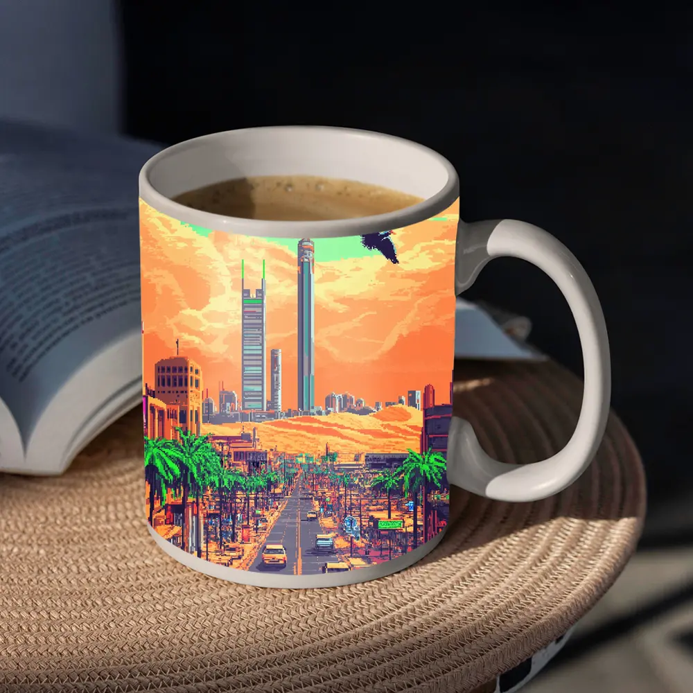 Pixel Art Desert City Street Scene – Mugs