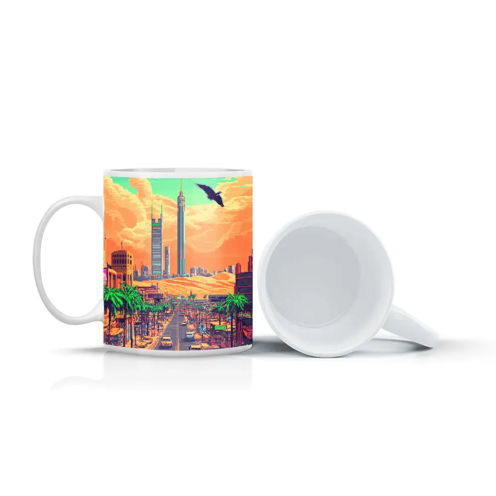 Pixel Art Desert City Street Scene – Mugs