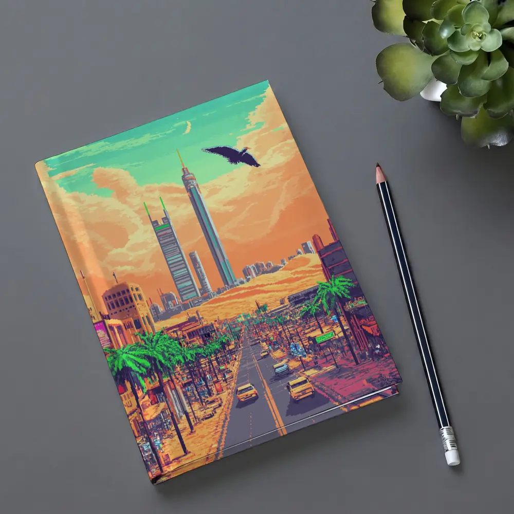 Pixel Art Desert City Street Scene – Notebooks