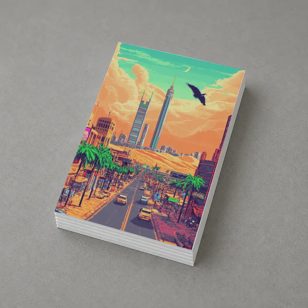 Pixel Art Desert City Street Scene – Postcards
