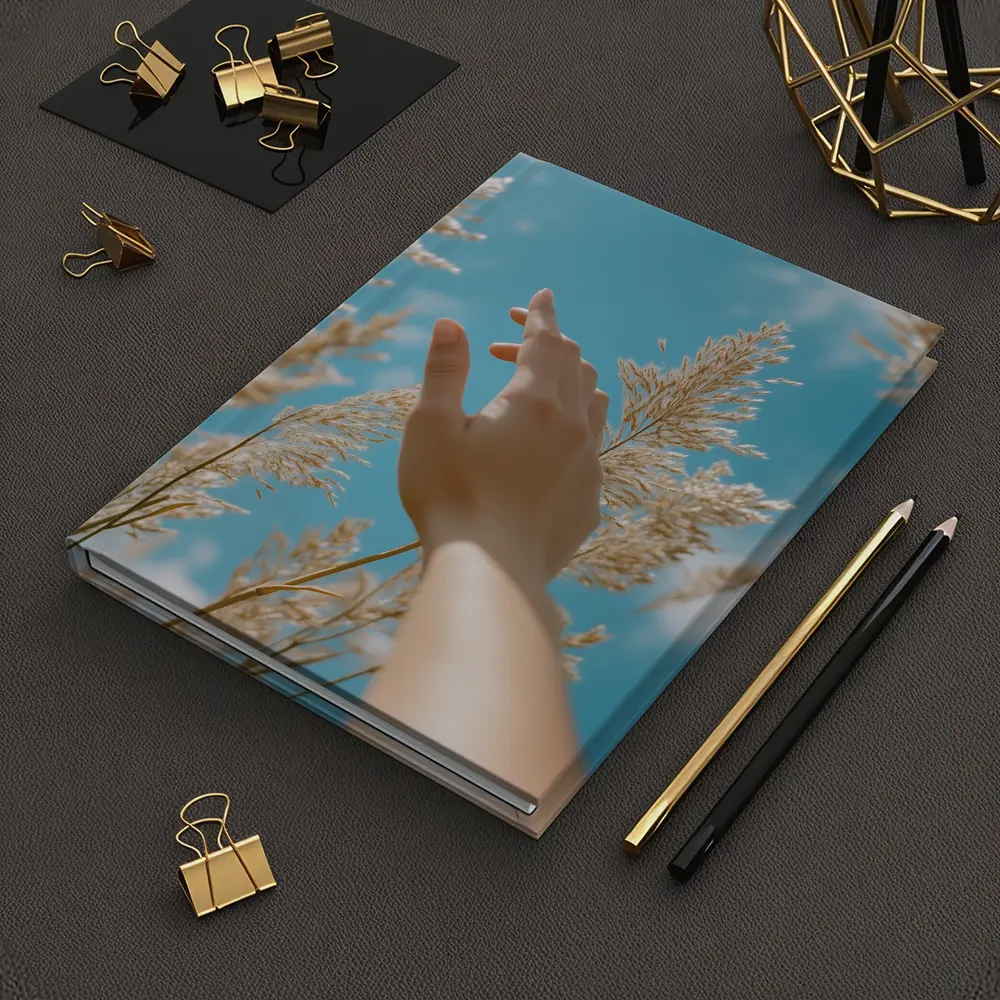 Hand Reaching Through Golden Wheat Blue Sky – Notebooks