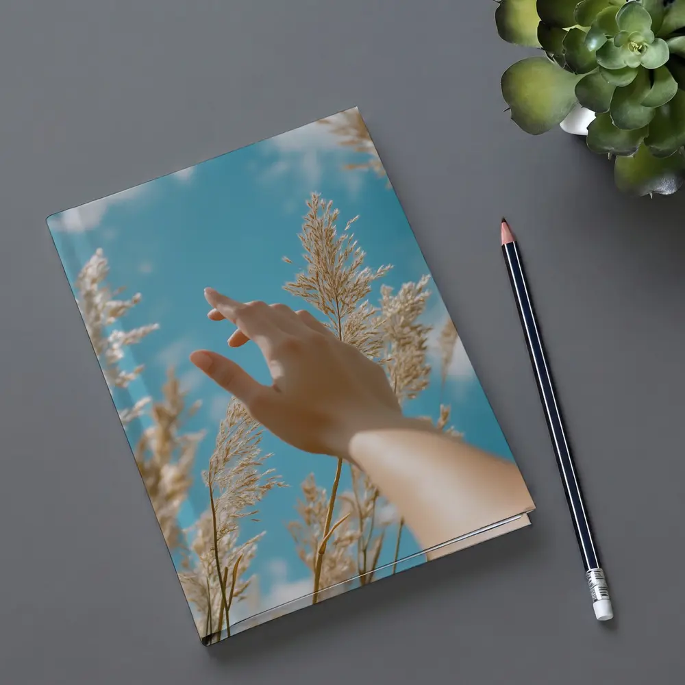Hand Reaching Through Golden Wheat Blue Sky – Notebooks