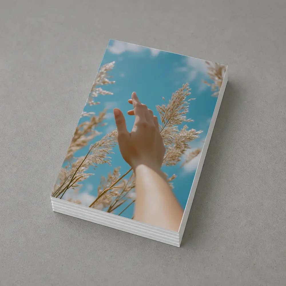 Hand Reaching Through Golden Wheat Blue Sky – Postcards
