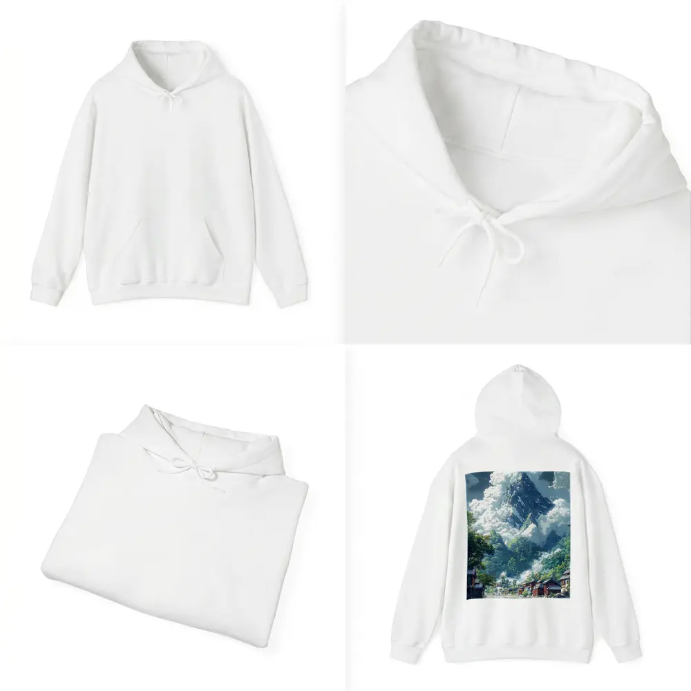 Anime Mountain Village River Misty Landscape – Hoodies