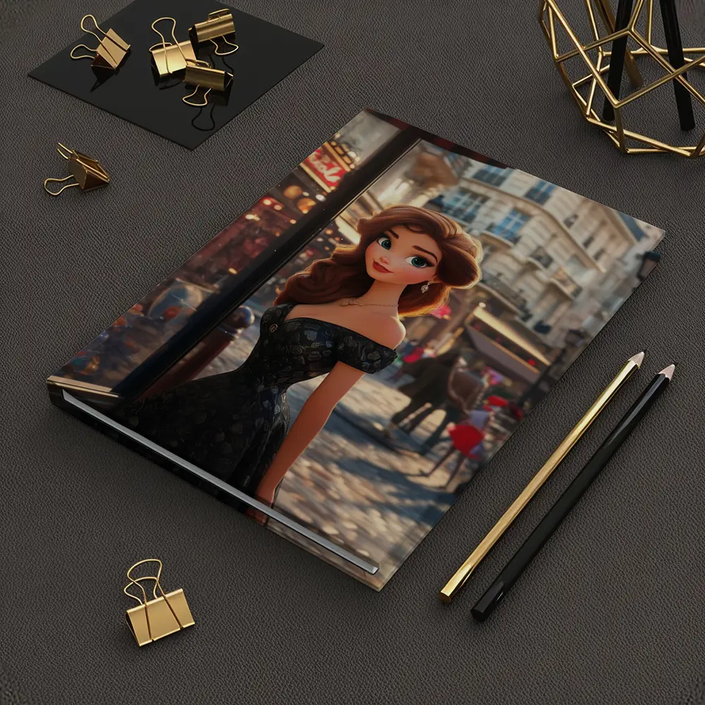 Cartoon Girl Black Dress Paris Street – Notebooks