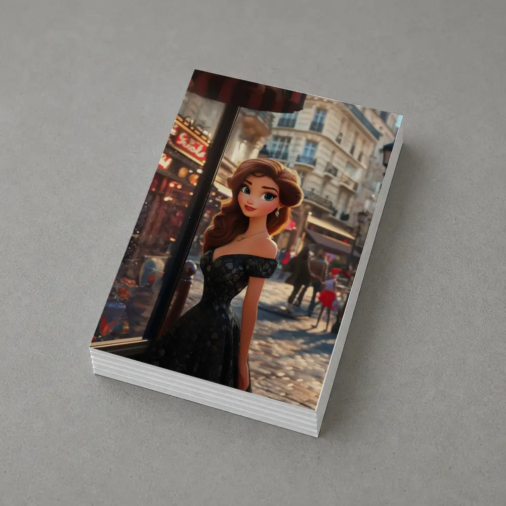 Cartoon Girl Black Dress Paris Street – Postcards