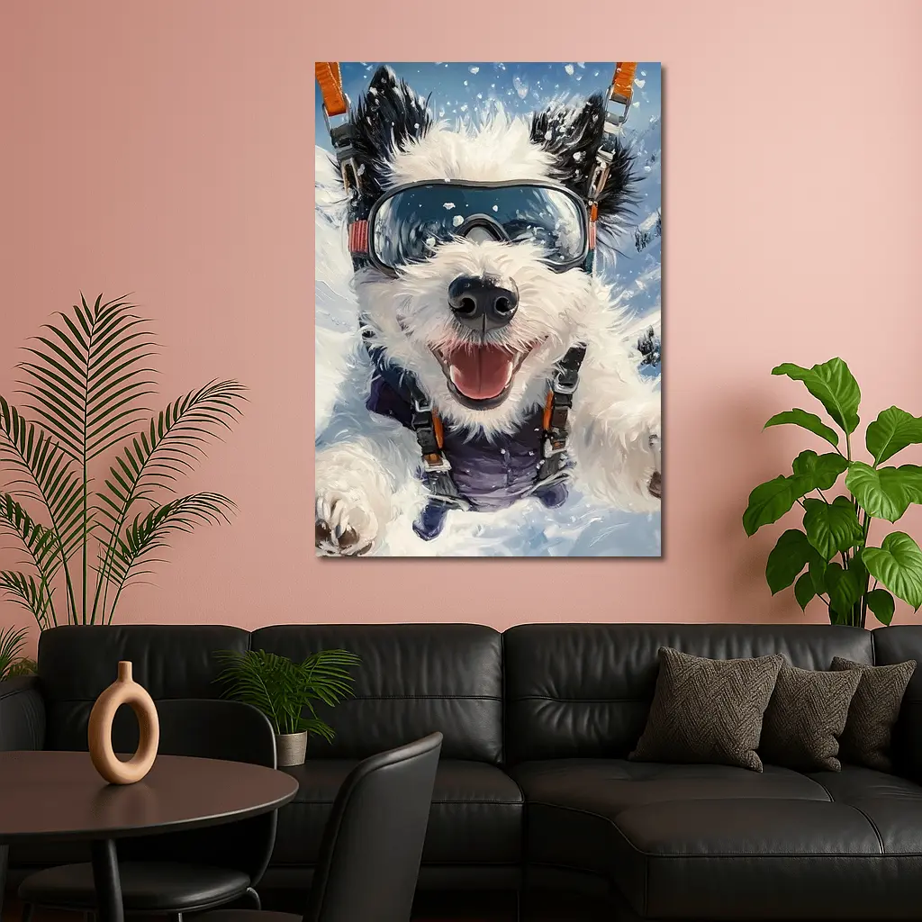 Happy Dog Skydiving Snow Mountain Adventure – Wall Art