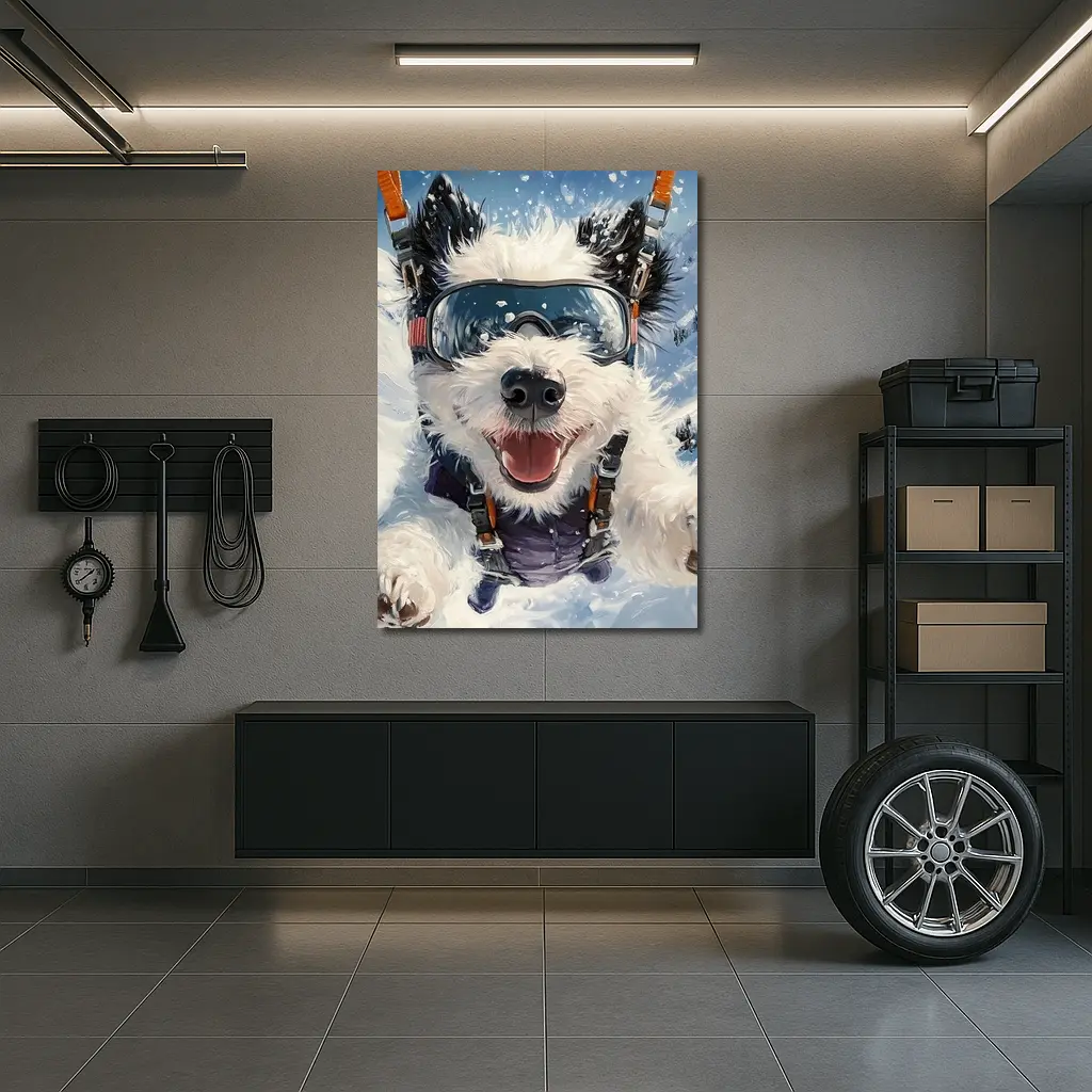 Happy Dog Skydiving Snow Mountain Adventure – Wall Art