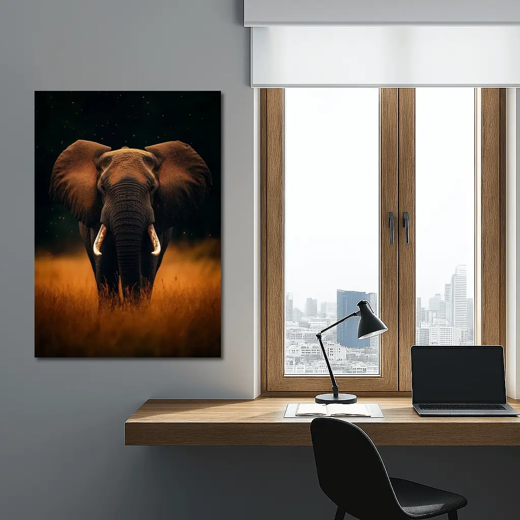 African Elephant Walking Through Golden Savanna Grass – Wall Art