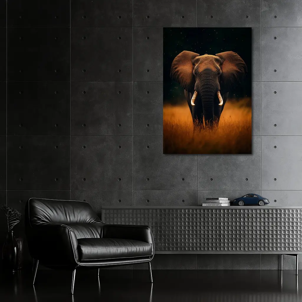 African Elephant Walking Through Golden Savanna Grass – Wall Art