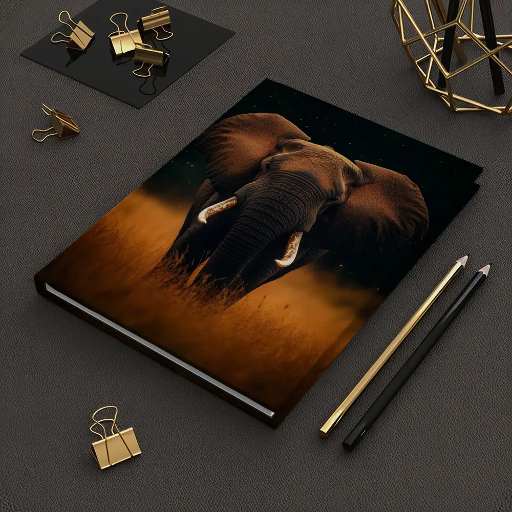 African Elephant Walking Through Golden Savanna Grass – Notebooks