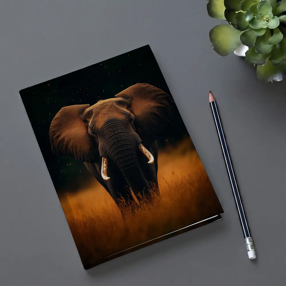 African Elephant Walking Through Golden Savanna Grass – Notebooks