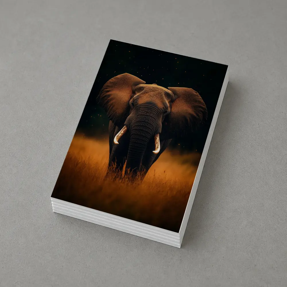 African Elephant Walking Through Golden Savanna Grass – Postcards