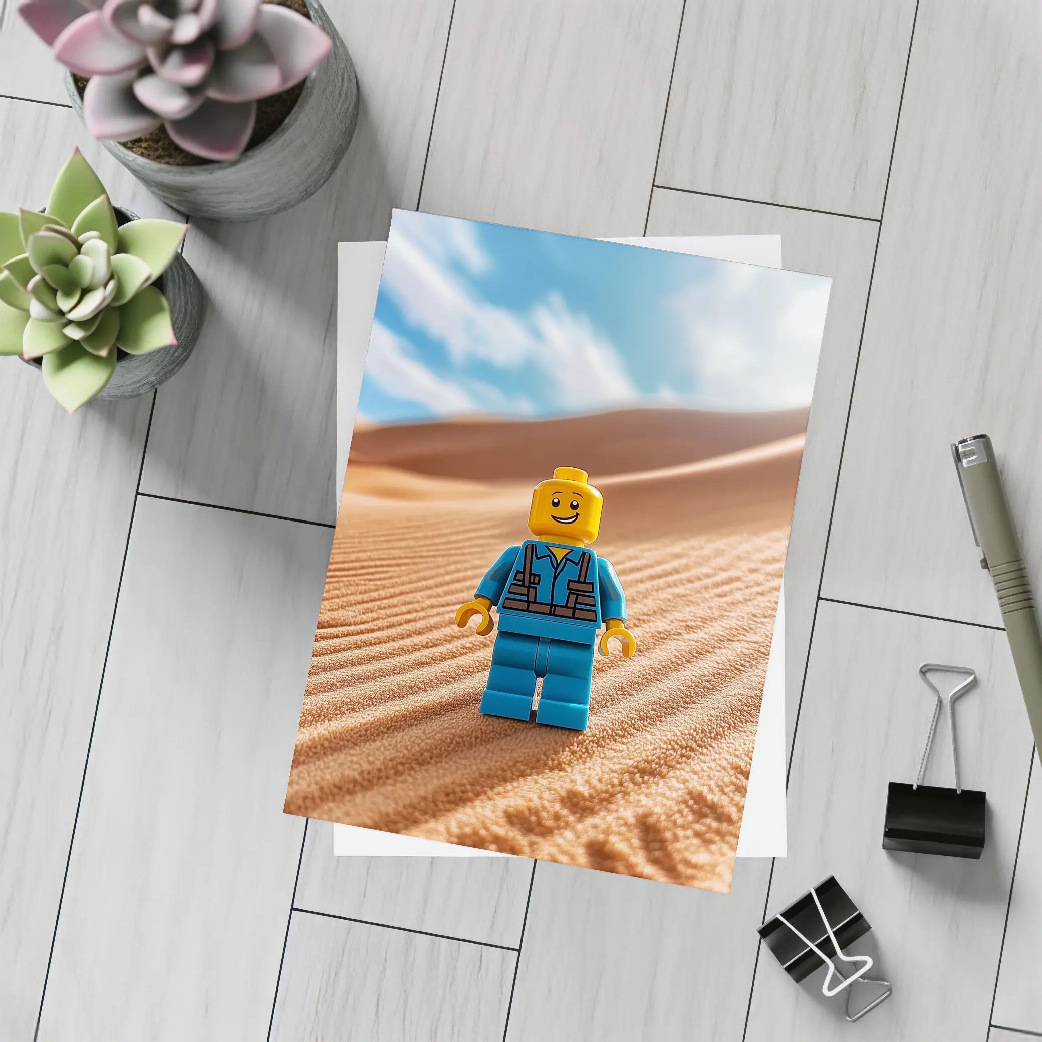 Lego Minifigure Standing On Desert Sand Dunes – Postcards