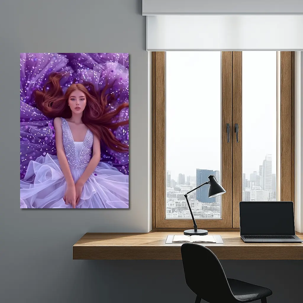 Red Hair Woman Purple Floral Fantasy Art – Wall Art