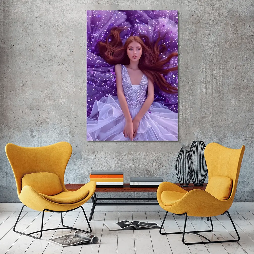 Red Hair Woman Purple Floral Fantasy Art – Wall Art