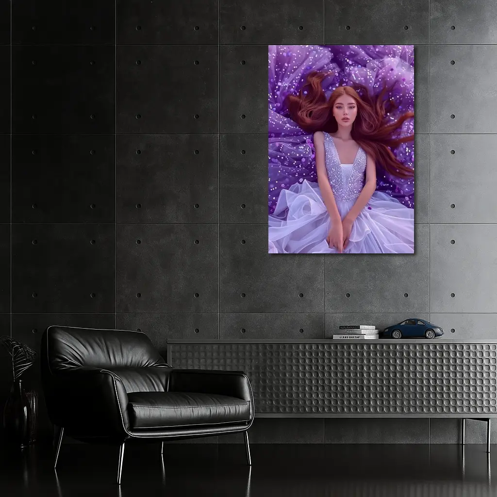 Red Hair Woman Purple Floral Fantasy Art – Wall Art