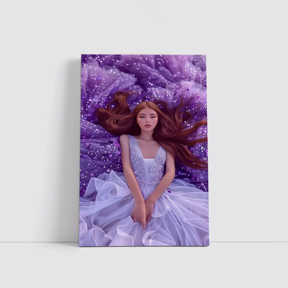 Red Hair Woman Purple Floral Fantasy Art – Wall Art