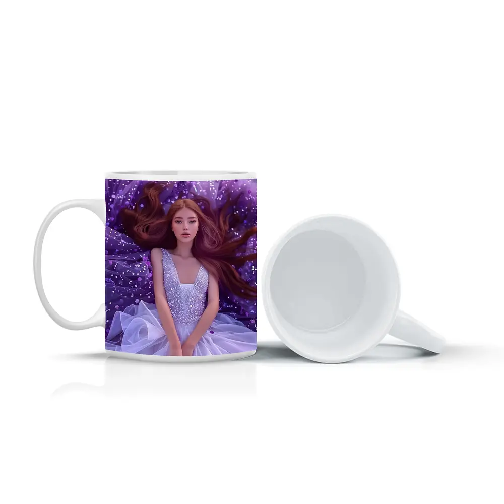 Red Hair Woman Purple Floral Fantasy Art – Mugs