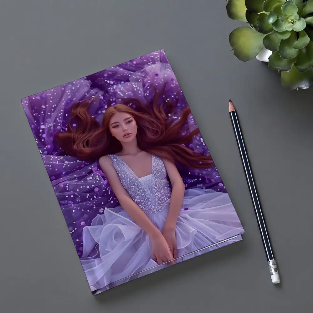 Red Hair Woman Purple Floral Fantasy Art – Notebooks