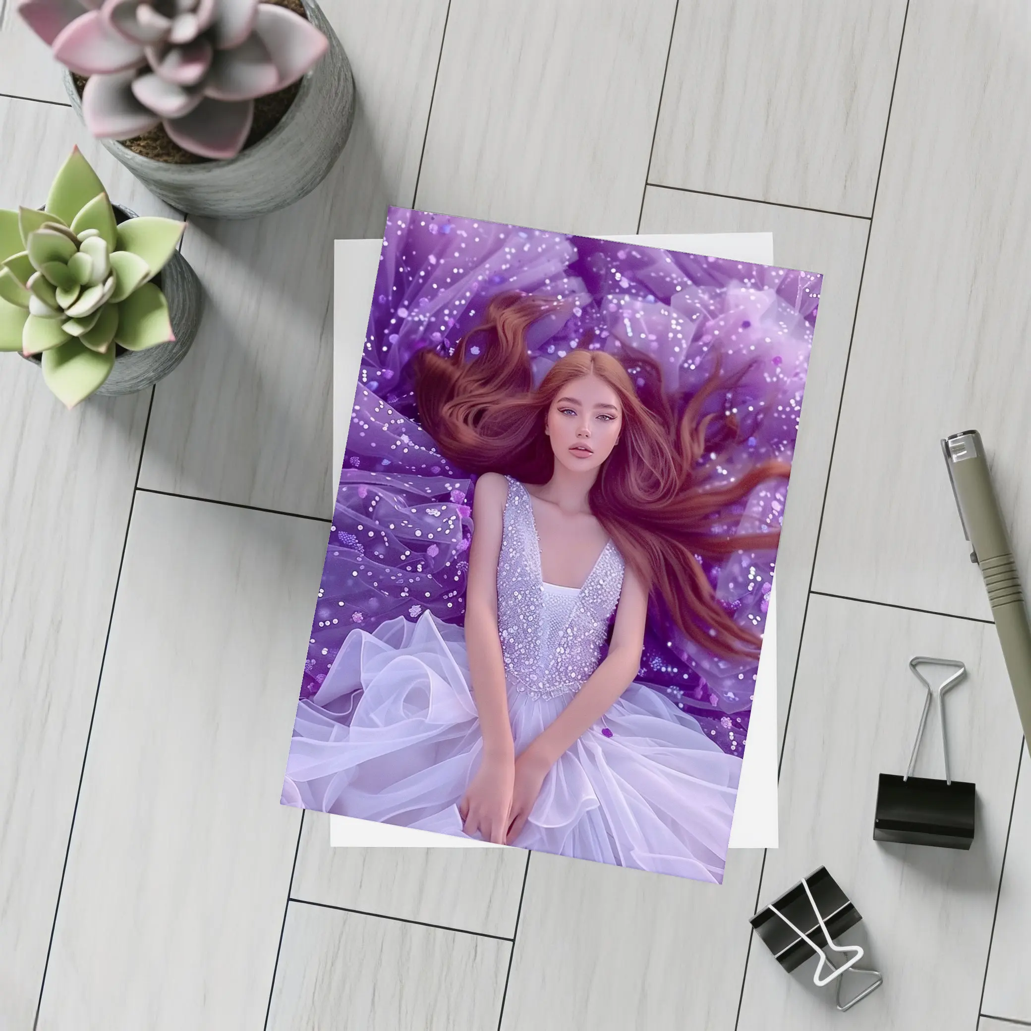 Red Hair Woman Purple Floral Fantasy Art – Postcards