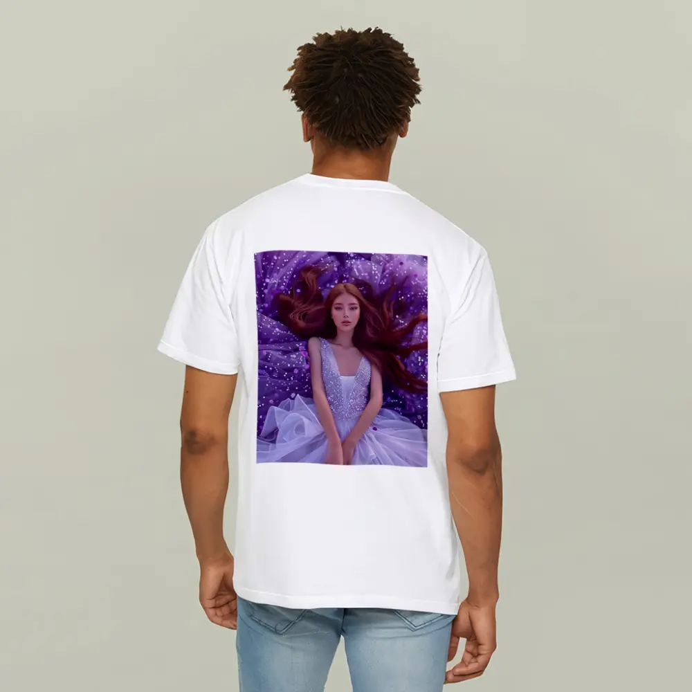 Red Hair Woman Purple Floral Fantasy Art – T-Shirts