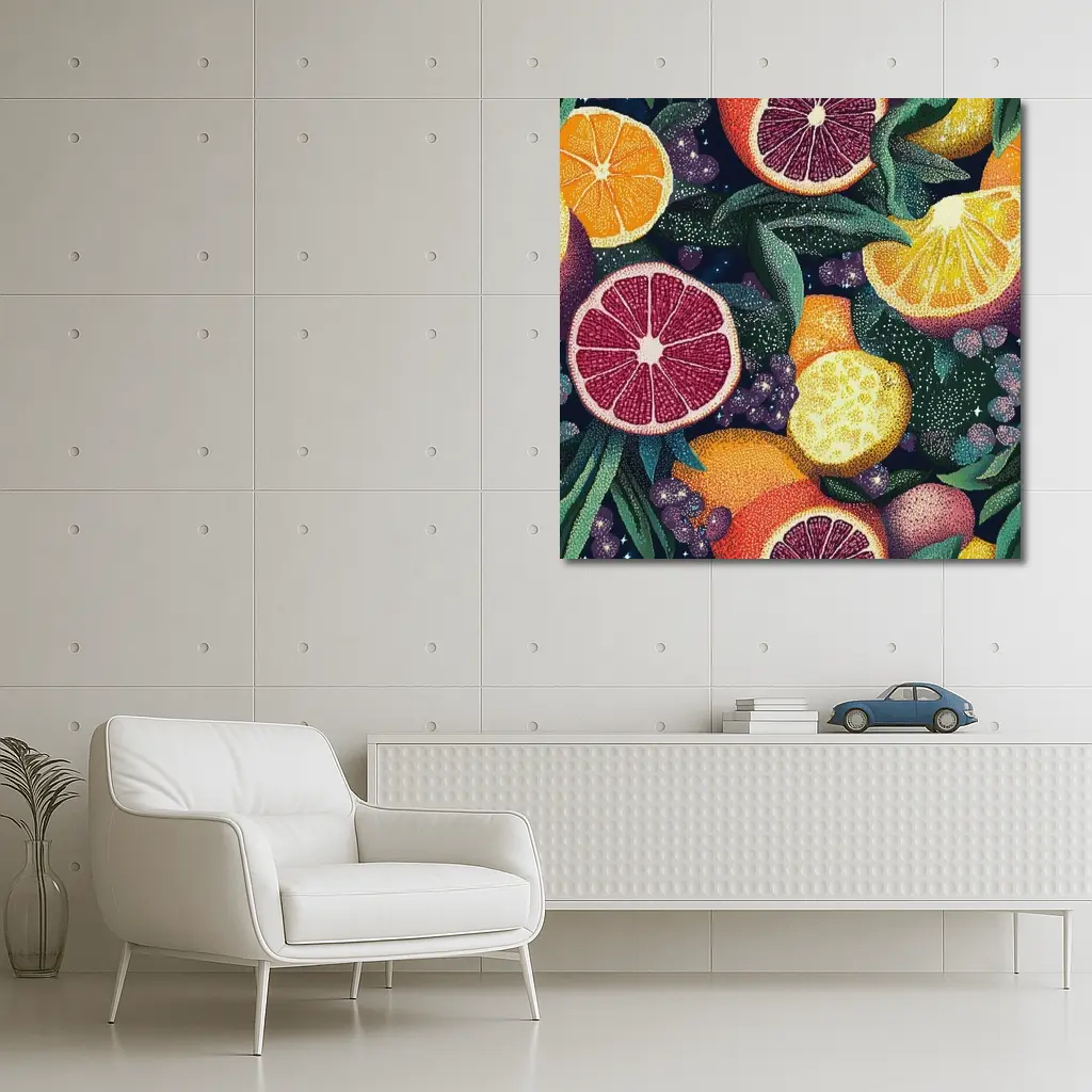 Colorful Citrus Fruits Dark Botanical Pattern – Wall Art