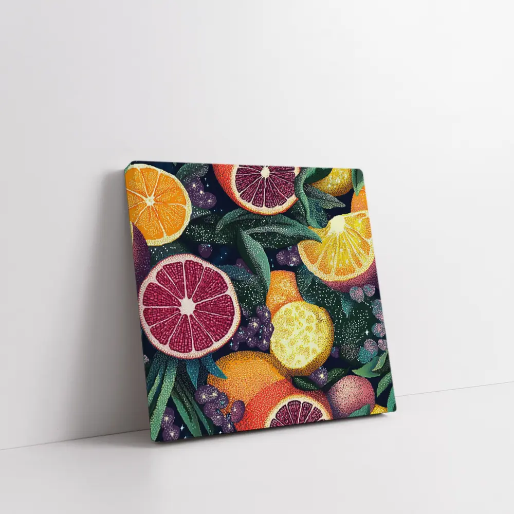 Colorful Citrus Fruits Dark Botanical Pattern – Wall Art