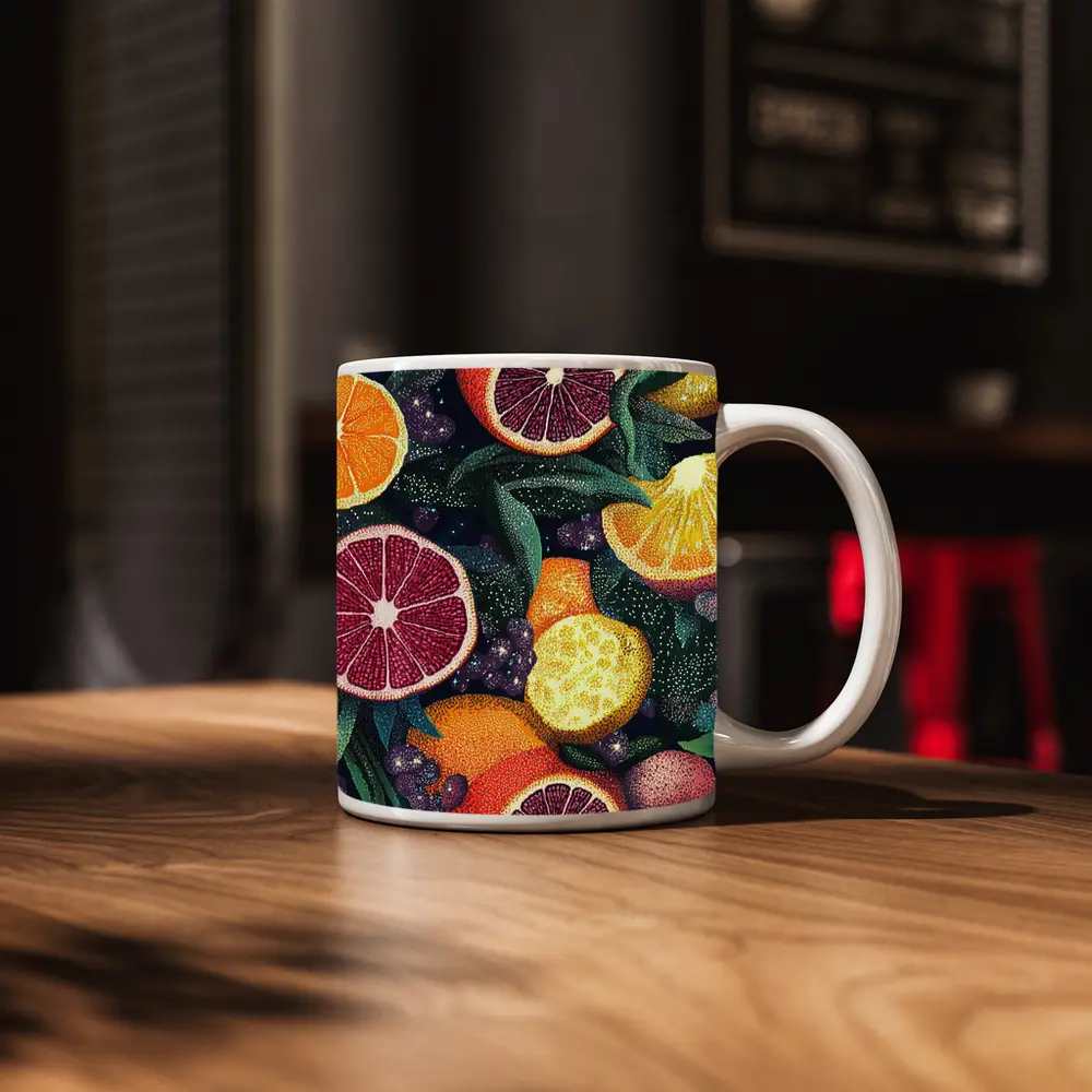 Colorful Citrus Fruits Dark Botanical Pattern – Mugs